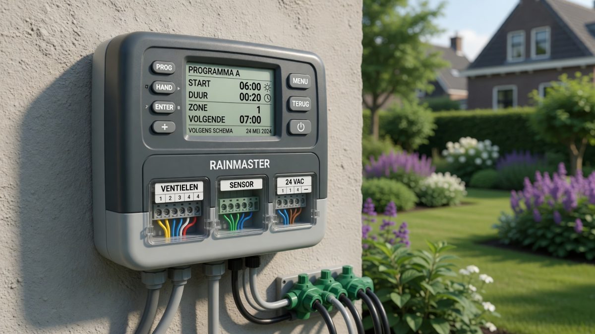 Programmeerbare regelaar voor een beregeningssysteem aan de buitenmuur