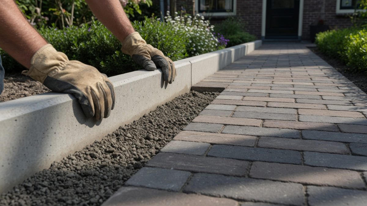 Opsluitrand langs de rand van een terras