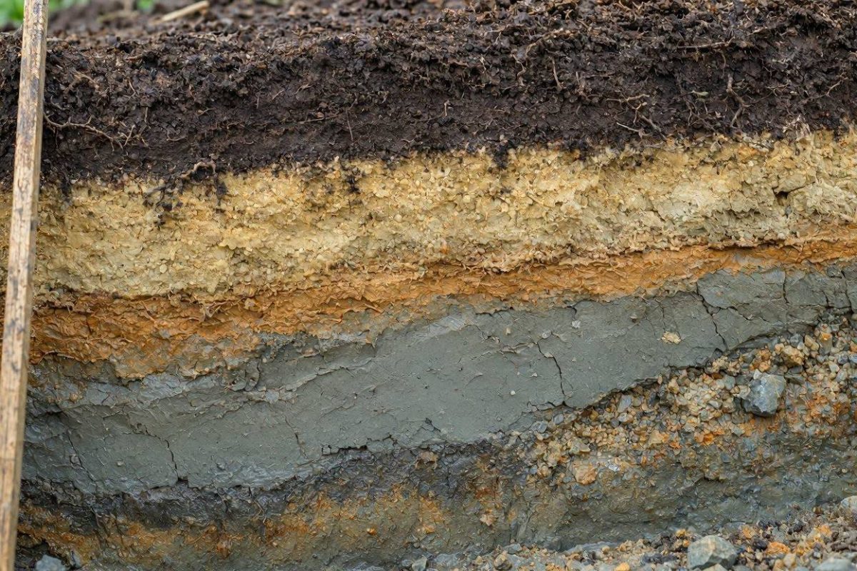 Verschillende grondlagen zichtbaar tijdens grondwerk