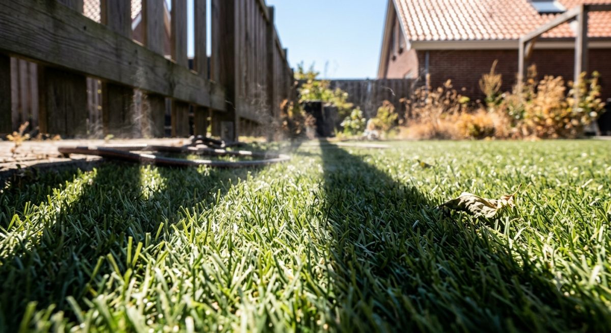 Kunstgras in de volle zon in een tuin
