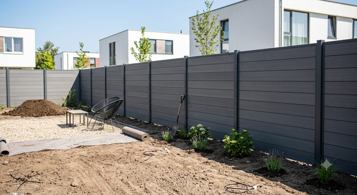 Composiet schutting met een strakke, moderne uitstraling