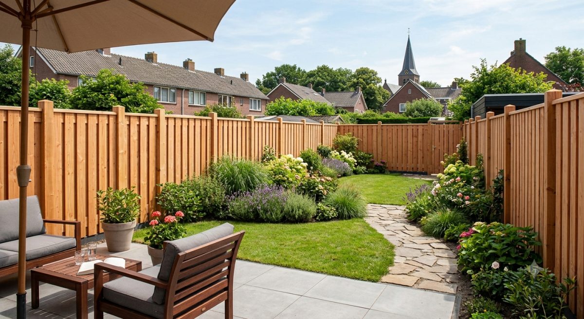 Afgeronde schutting in een tuin