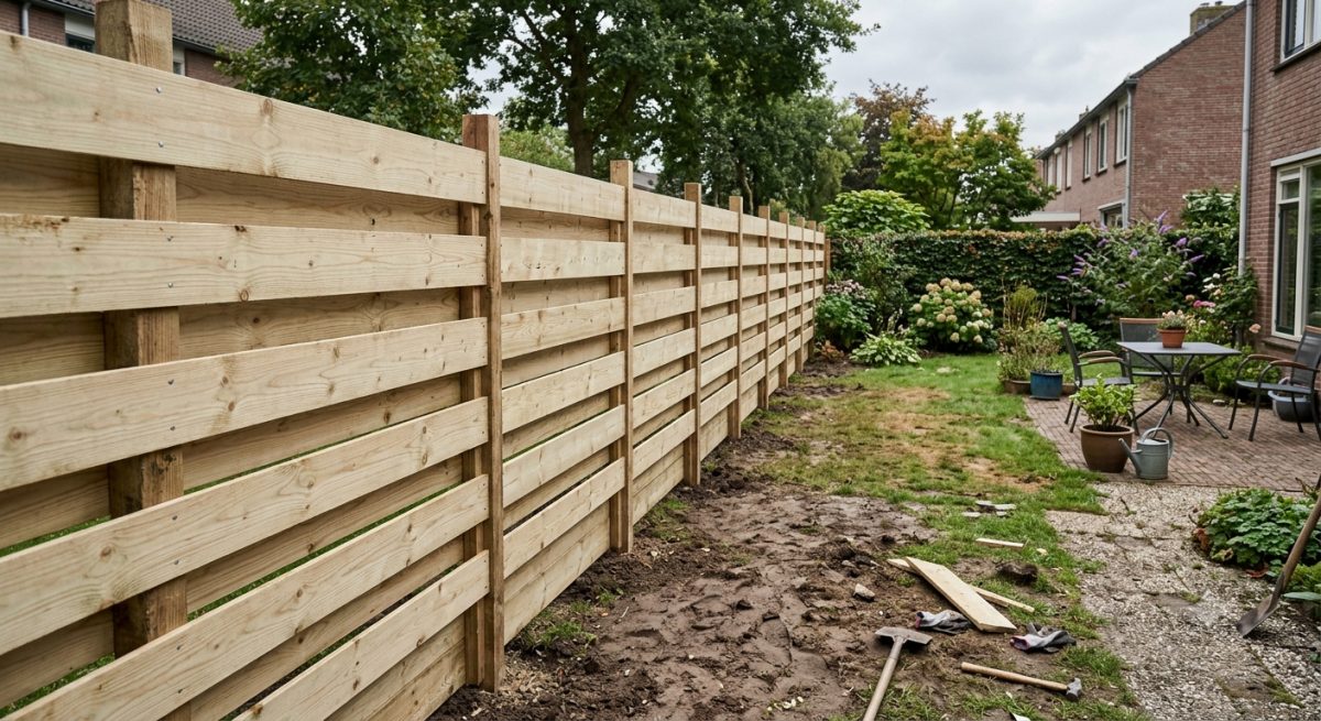 Nieuwe schutting rondom een tuin