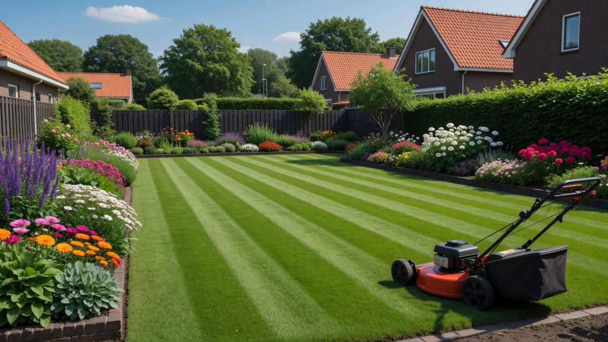 Gazon wordt gemaaid met een grasmaaier
