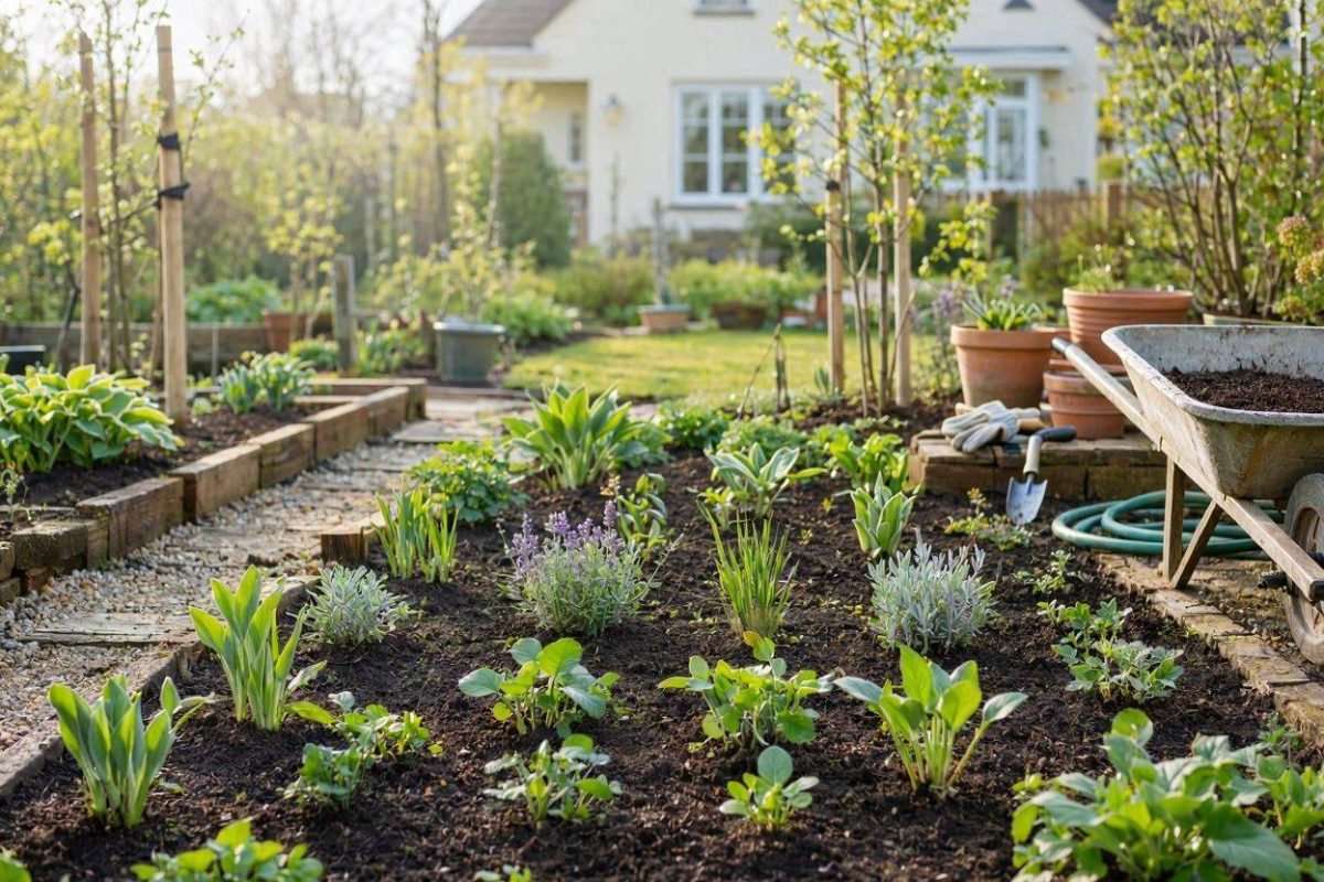 Tuinaanleg in het voorjaar met nieuwe beplanting