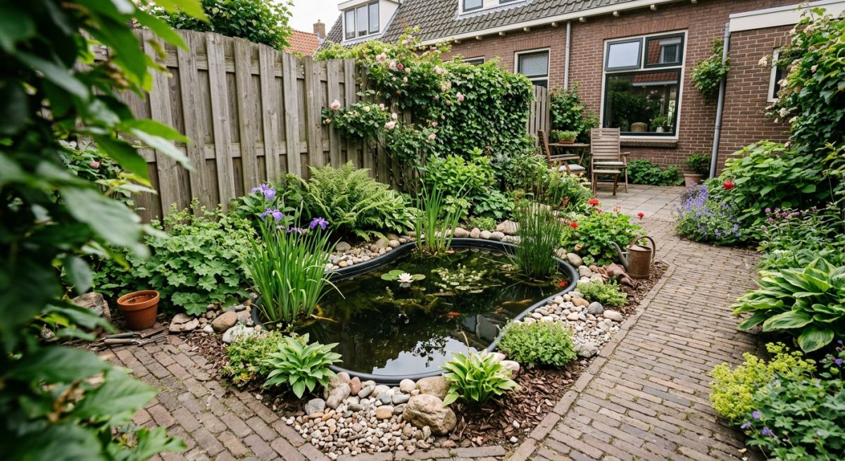 Compacte vijver in een kleine tuin